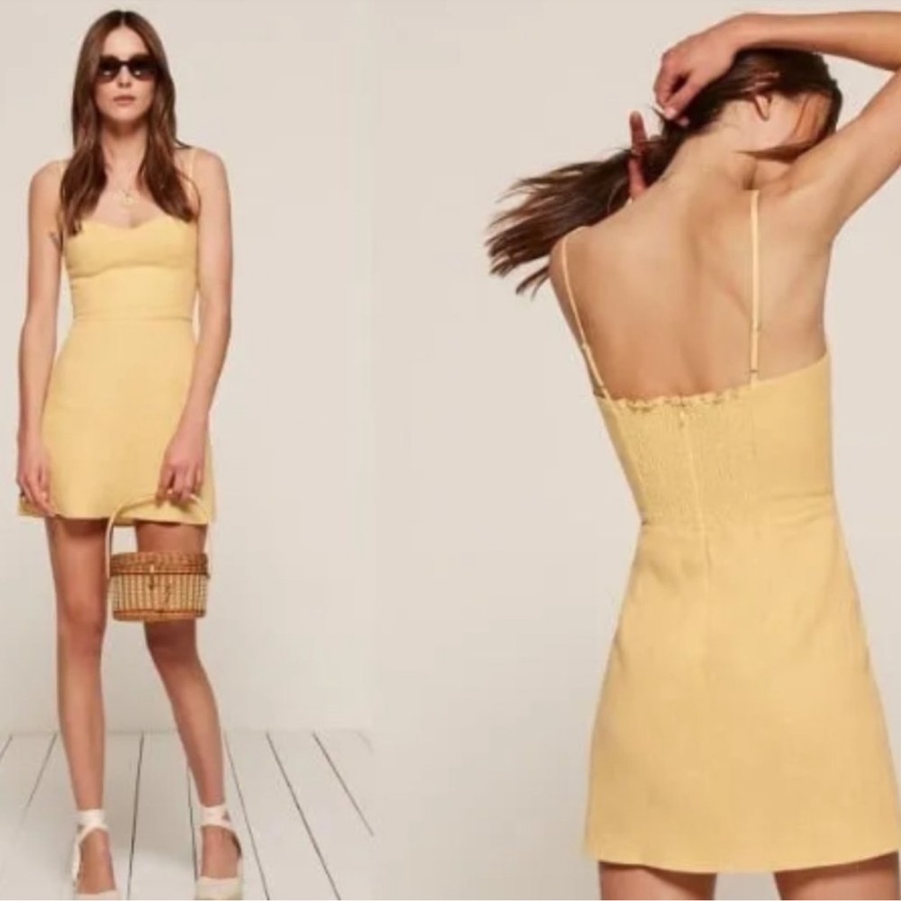Reformation yellow linen mini dress